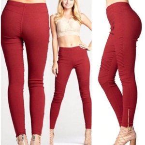 Deep Red Moto Jeggings Skinny Jeans